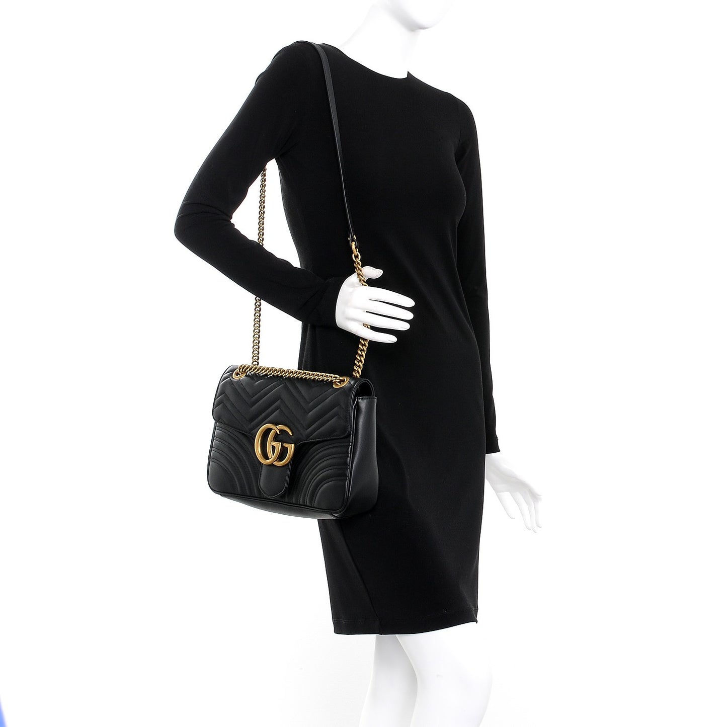 Calfskin Matelasse Medium GG Marmont Shoulder Bag Black