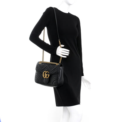 Gucci Calfskin Matelasse Medium GG Marmont Shoulder Bag Black 2 of 7