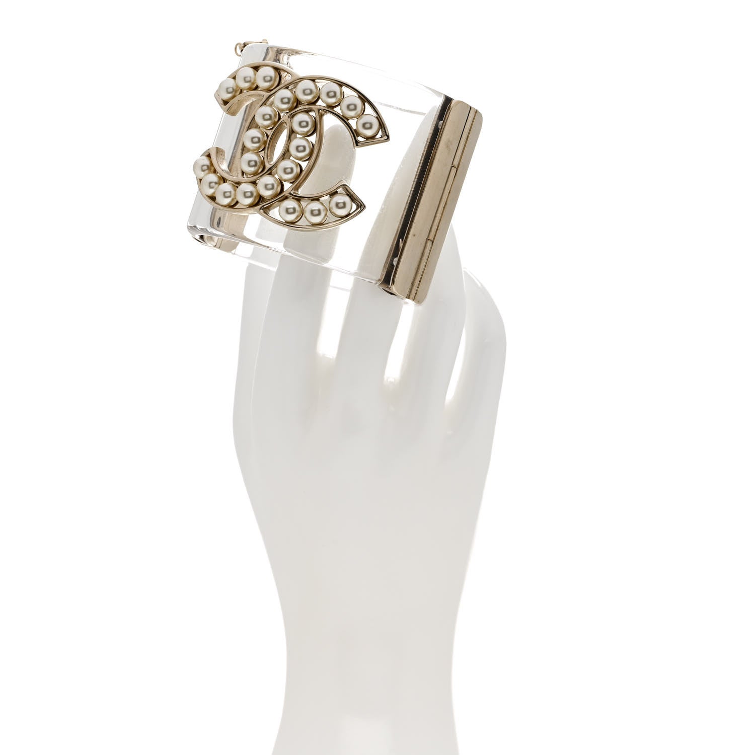 Chanel Lucite Pearl CC Cuff Light Gold 2 of 4
