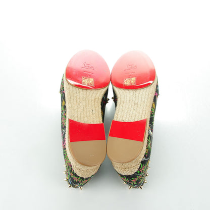 Christian Louboutin CHRISTIAN LOUBOUTIN Canvas Loubi Jungle Print Ares Spikes Flat Espadrille 41 Black 5 of 7