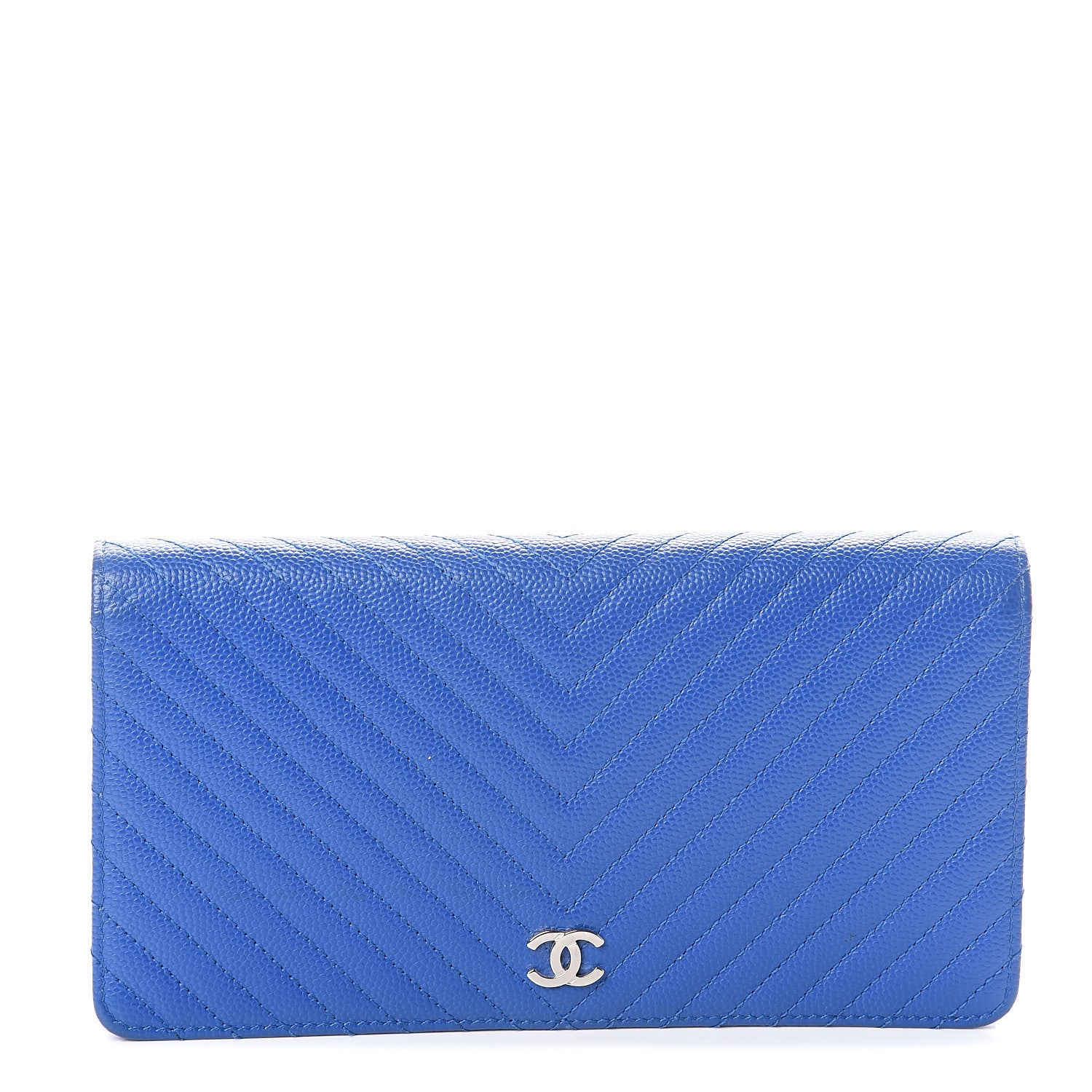 Chanel Caviar Chevron Quilted Yen Wallet Bright Blue 1 of 6