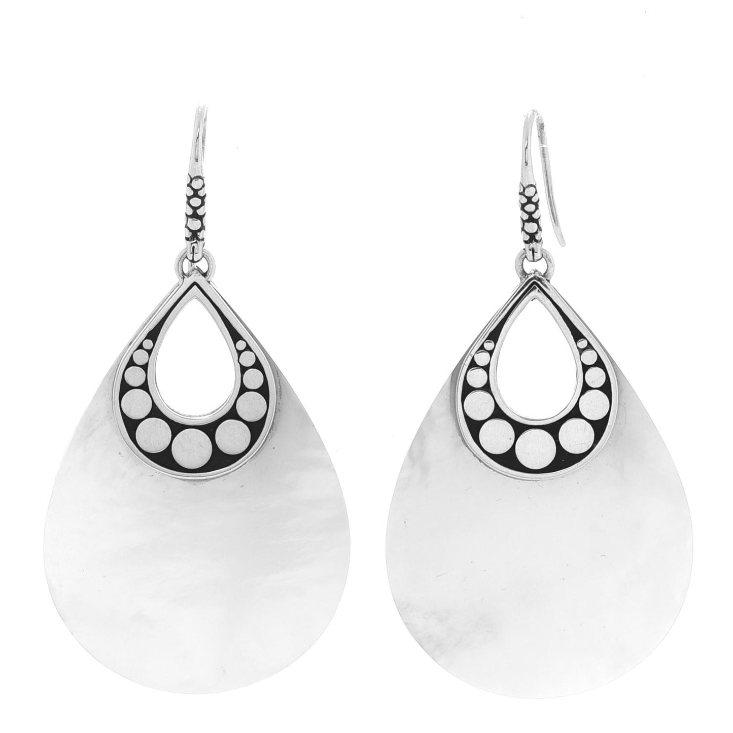 Sterling Silver Mother of Pearl Dot Teardrop Earrings