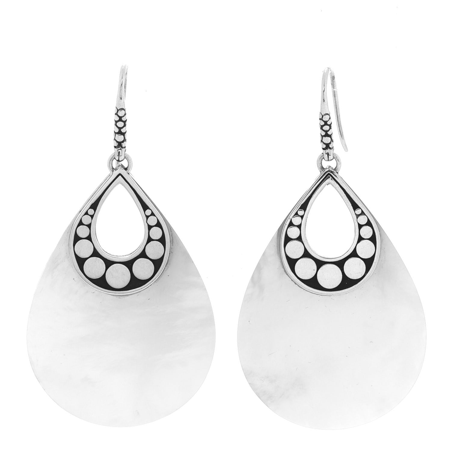 John Hardy Sterling Silver Mother of Pearl Dot Teardrop Earrings 1 of 4