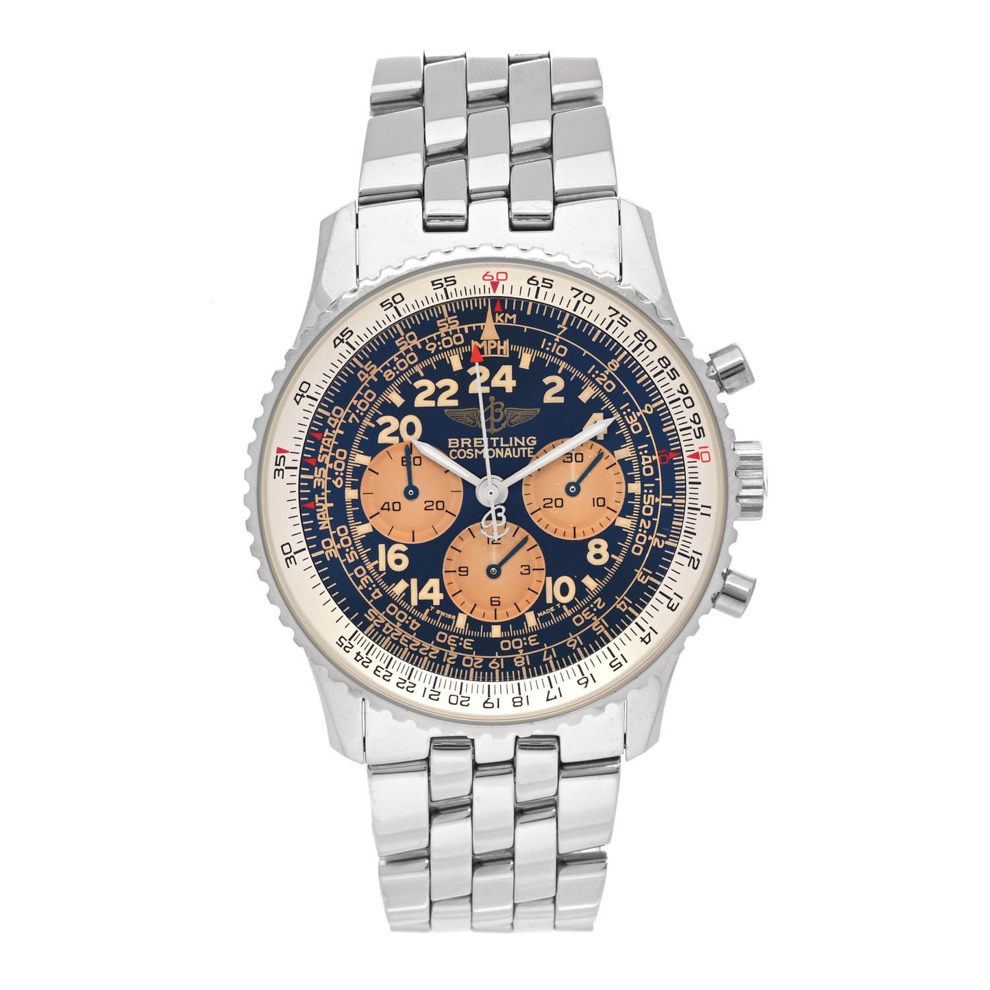 Stainless Steel 43mm Navitimer Cosmonaute Chronograph Manual Winding Watch Blue A12022