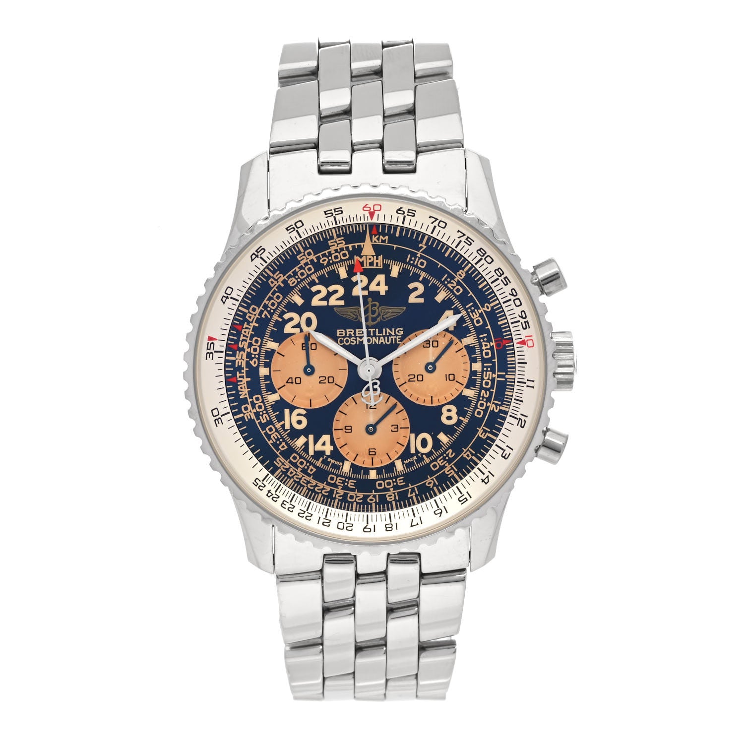 Breitling Stainless Steel 43mm Navitimer Cosmonaute Chronograph Manual Winding Watch Blue A12022 1 of 4
