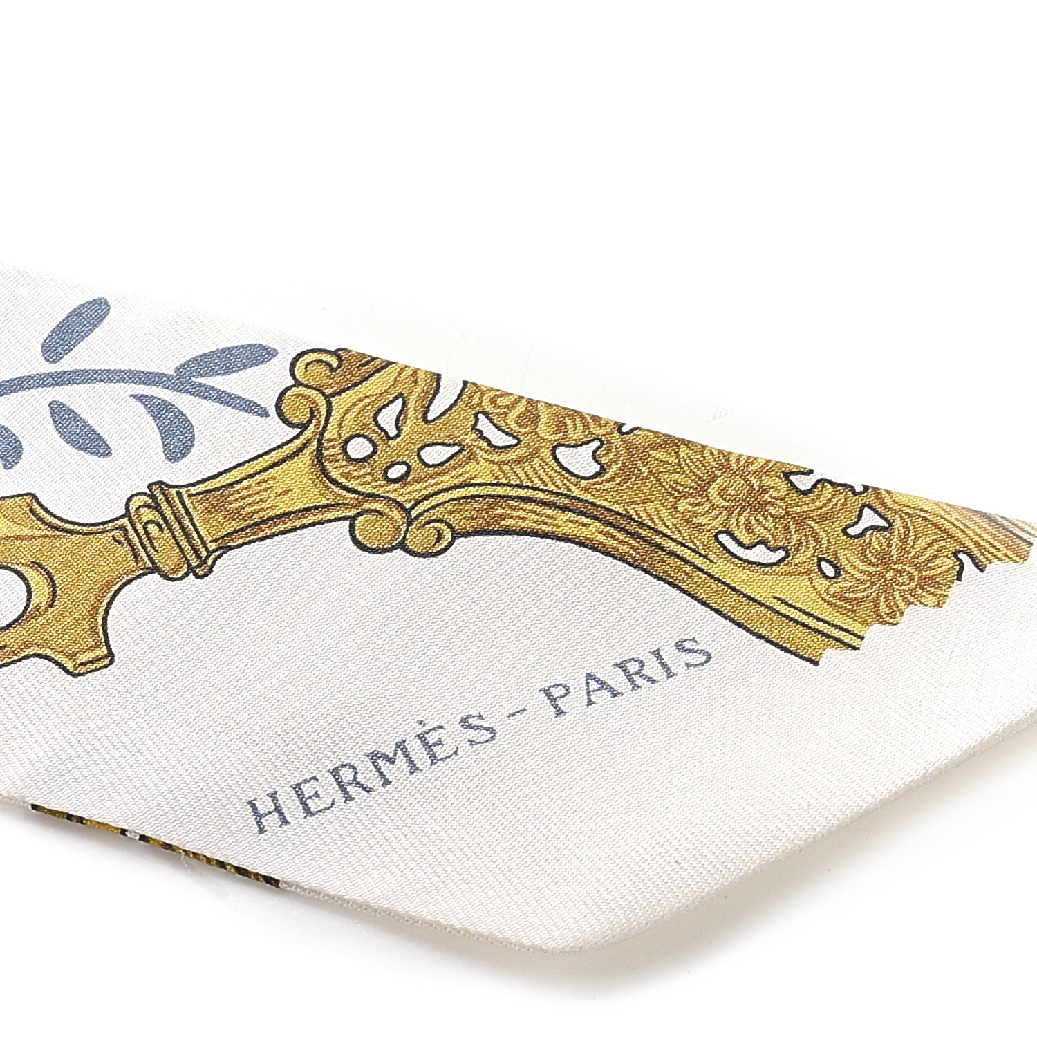 Hermes Silk Etriers Remix Twilly White Bleu Dore 4 of 4