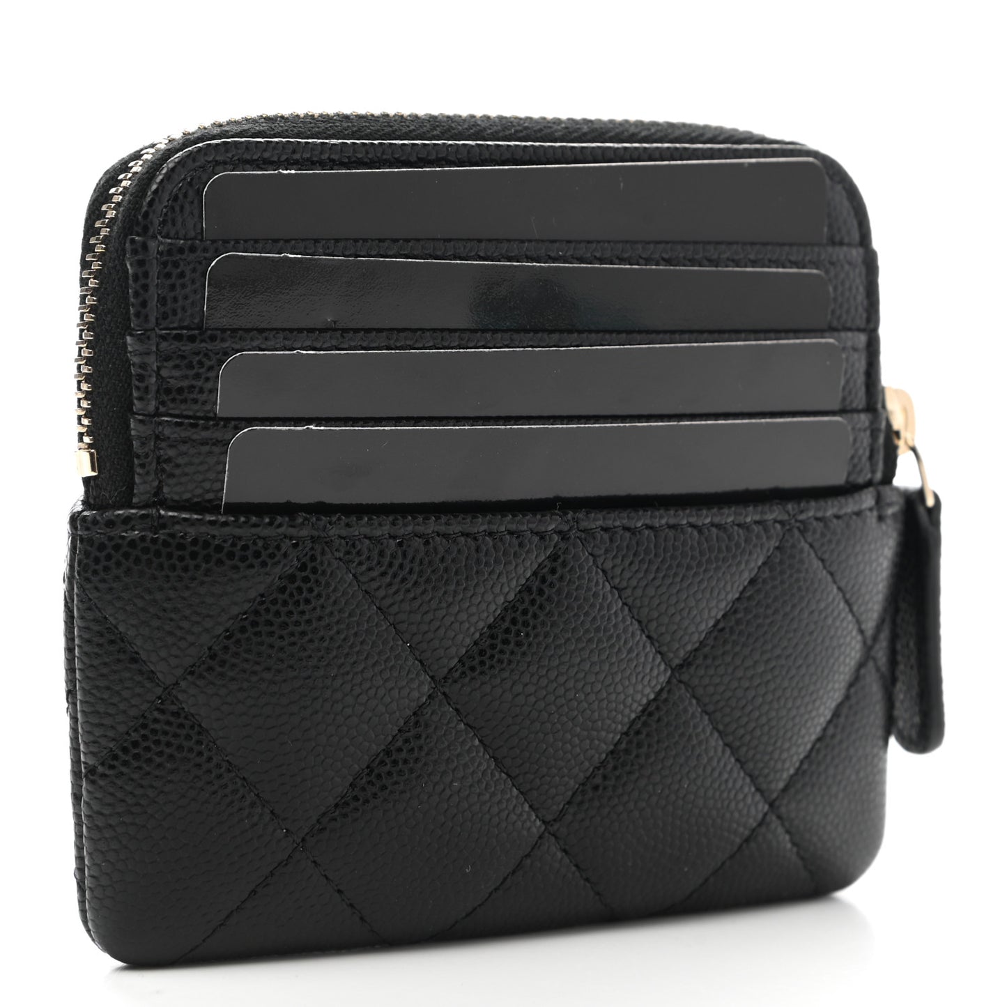 Caviar Quilted Zip Card Holder Wallet Black