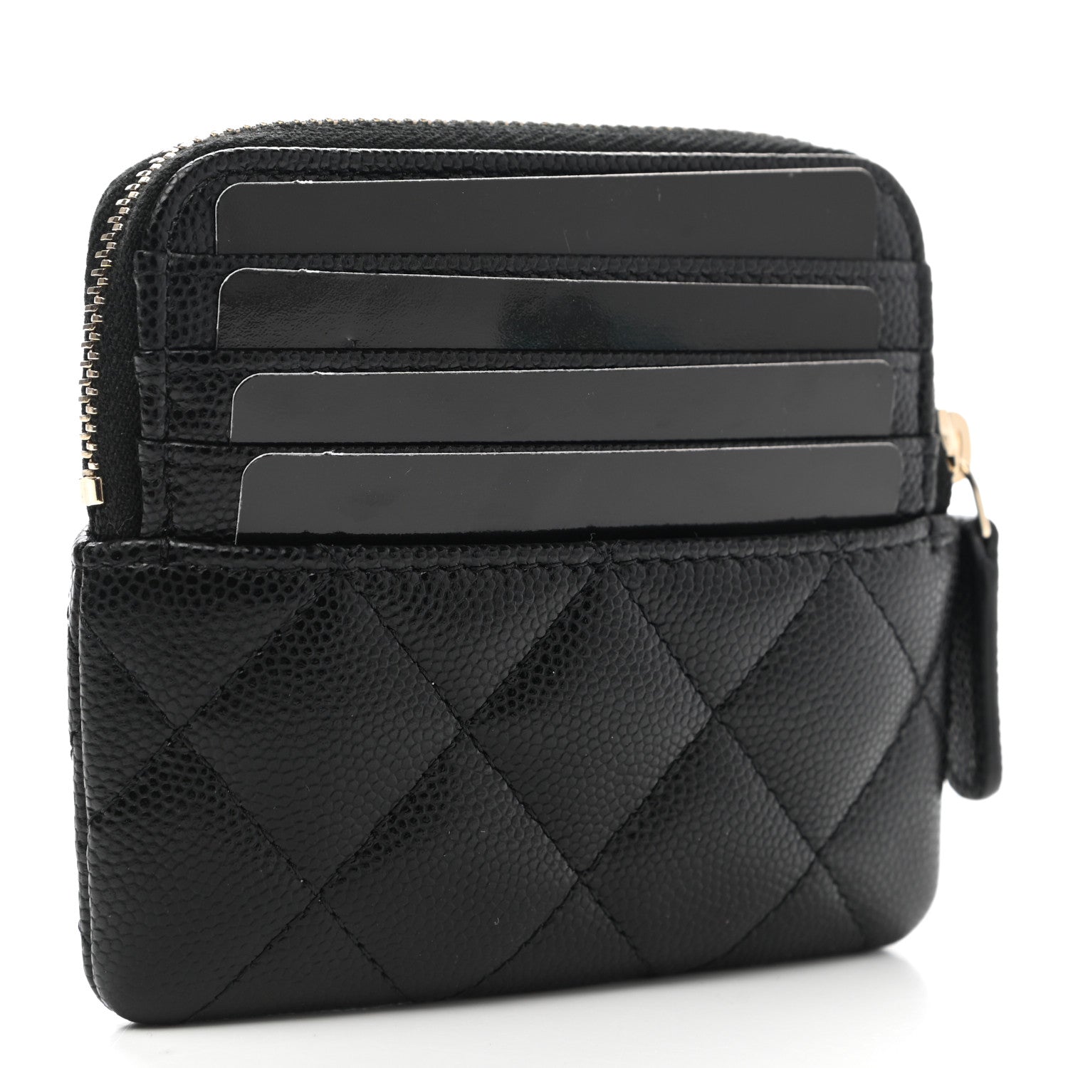 Chanel Caviar Quilted Zip Card Holder Wallet Black 3 of 8