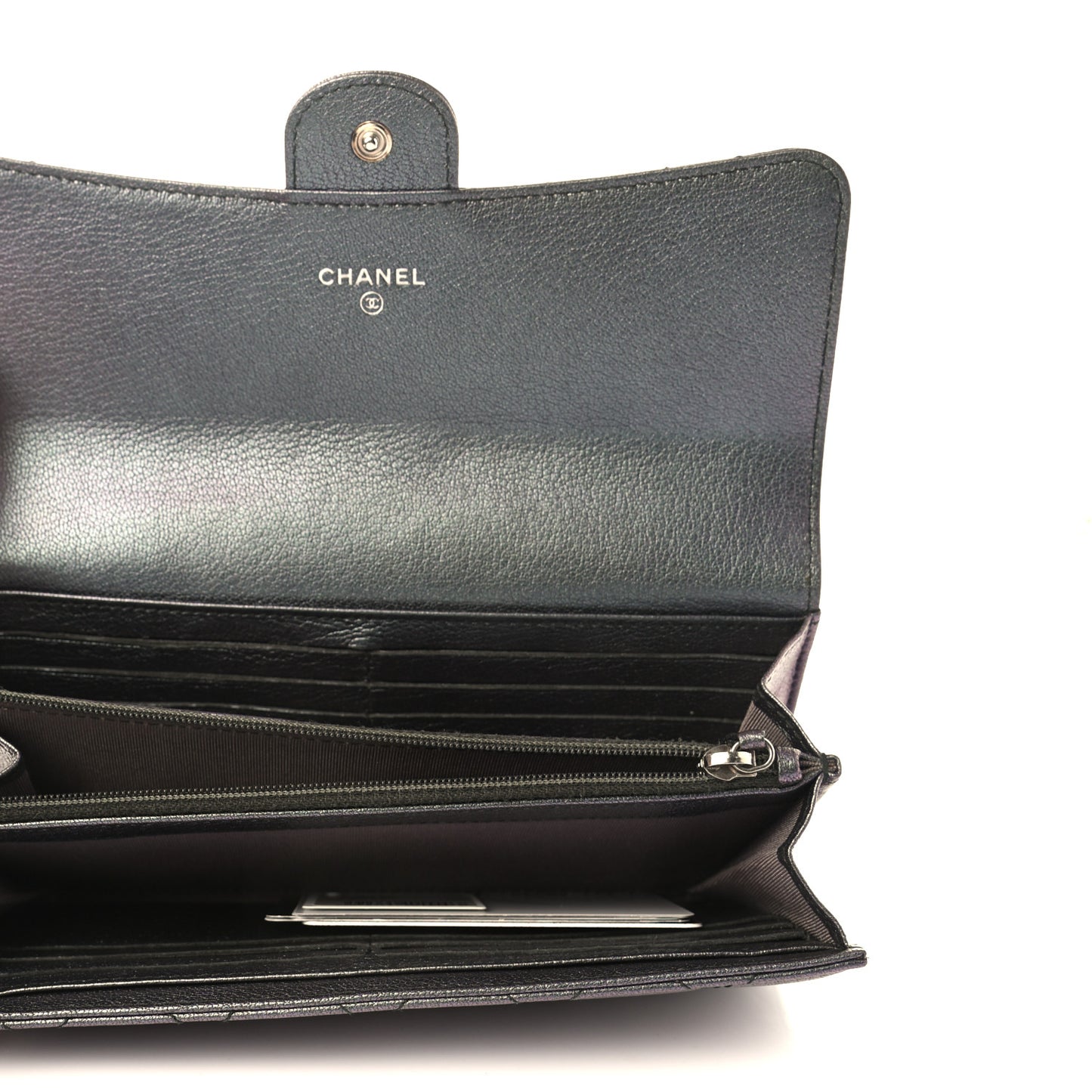 Iridescent Goatskin Quilted Large Flap Wallet Purple