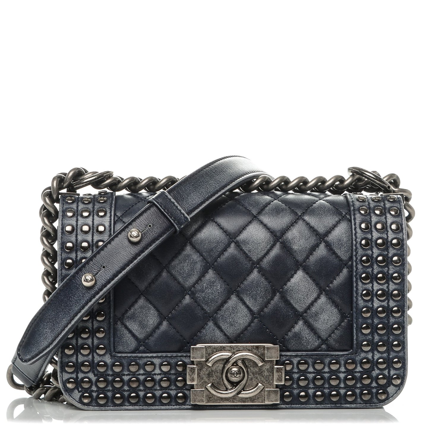 Faded Calfskin Quilted Small Studded Boy Flap Navy