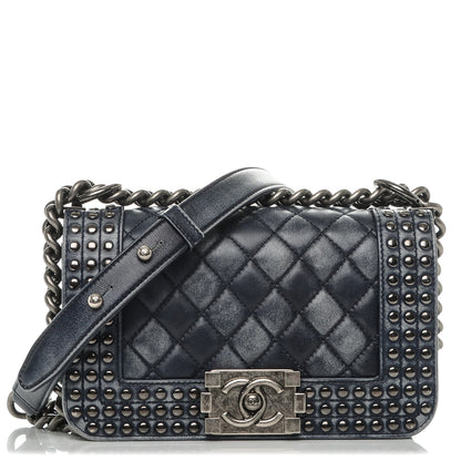Chanel Faded Calfskin Quilted Small Studded Boy Flap Navy 1 of 7