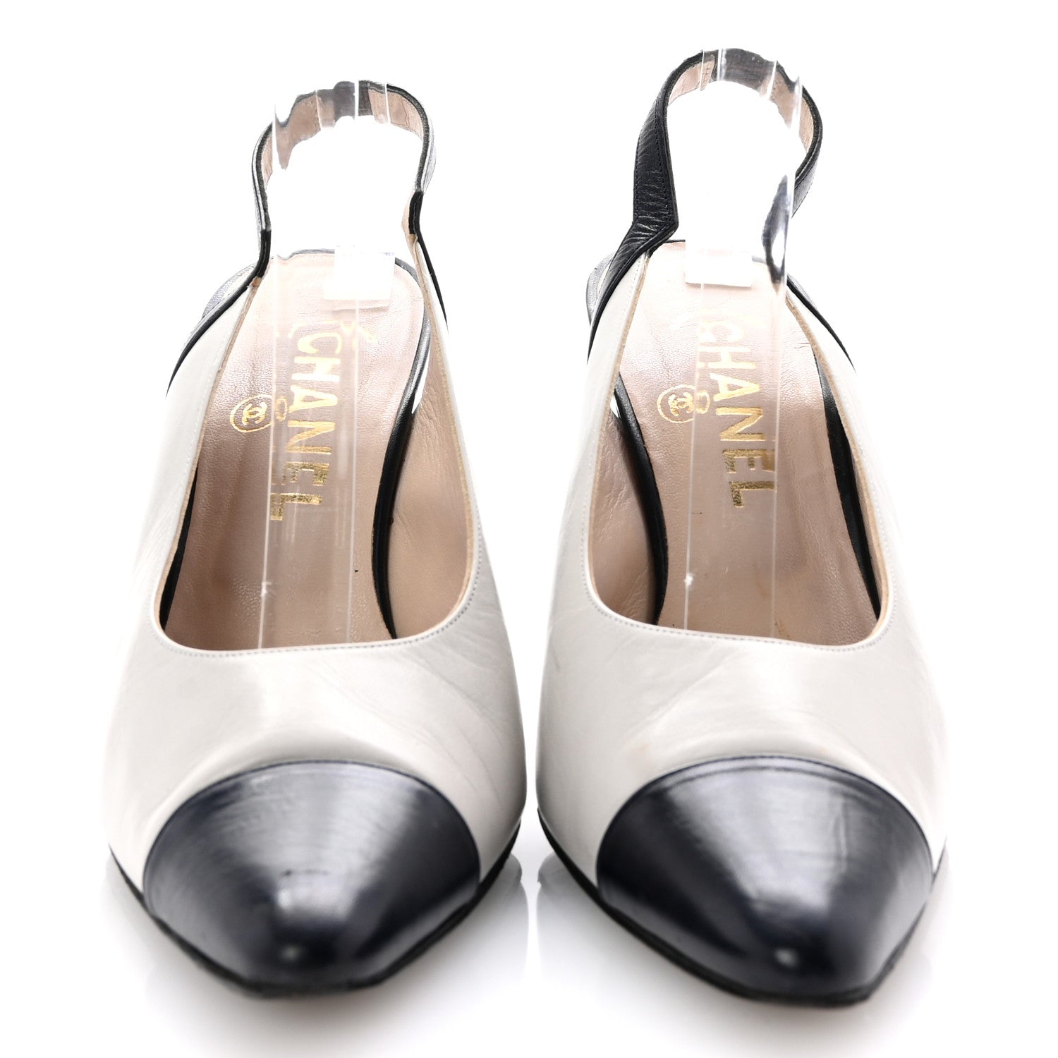 Chanel Pointed Cap Toe Slingback Pumps 39.5 Grey Navy 3 of 9