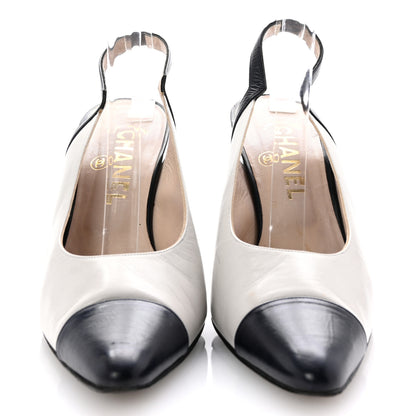 Chanel Pointed Cap Toe Slingback Pumps 39.5 Grey Navy 3 of 9