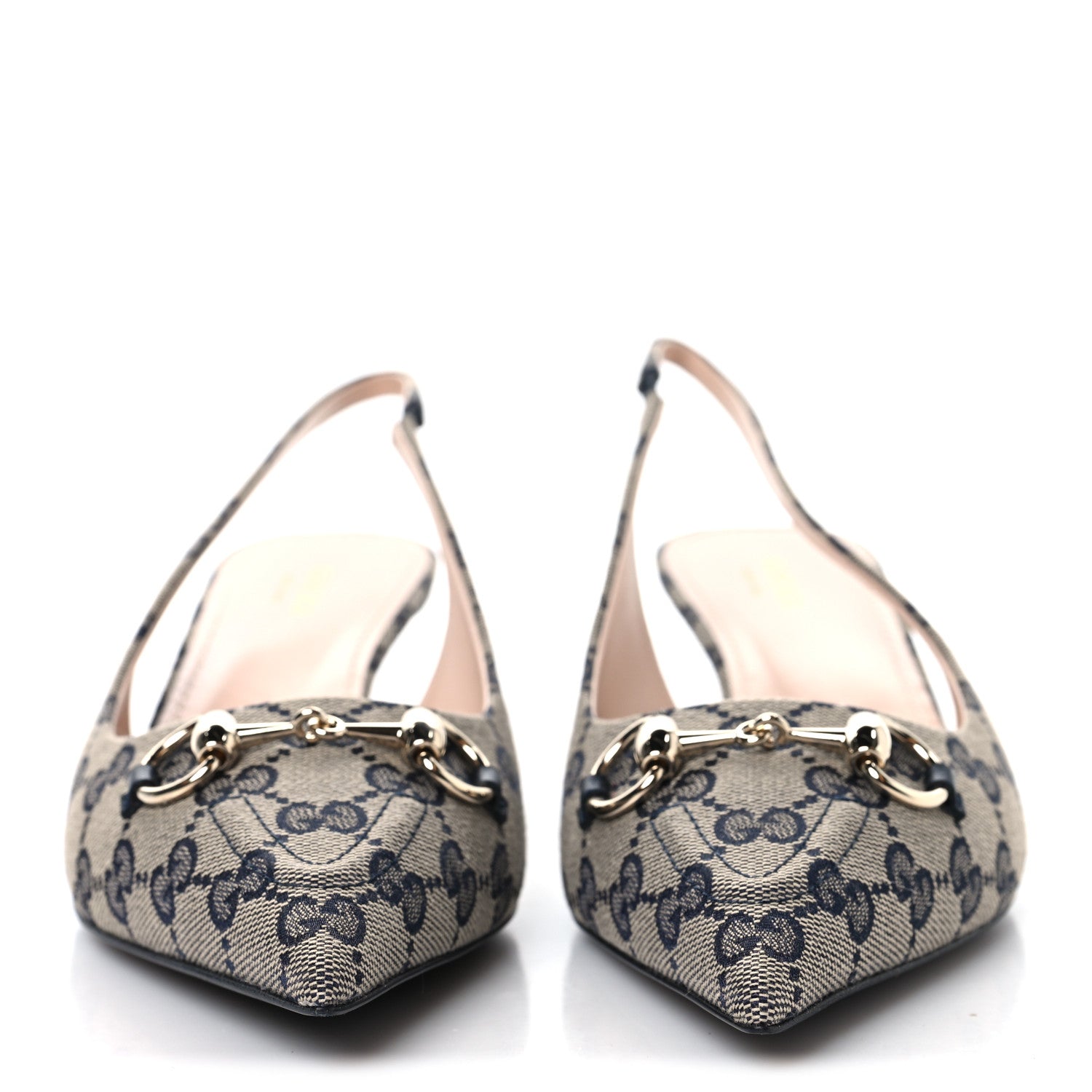 Gucci Monogram Horsebit 35mm Slingback Pumps 40 Beige Blue 3 of 10