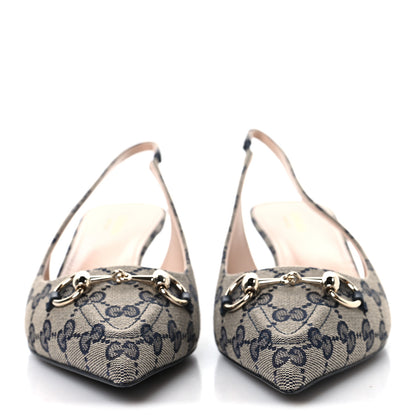 Gucci Monogram Horsebit 35mm Slingback Pumps 40 Beige Blue 3 of 10