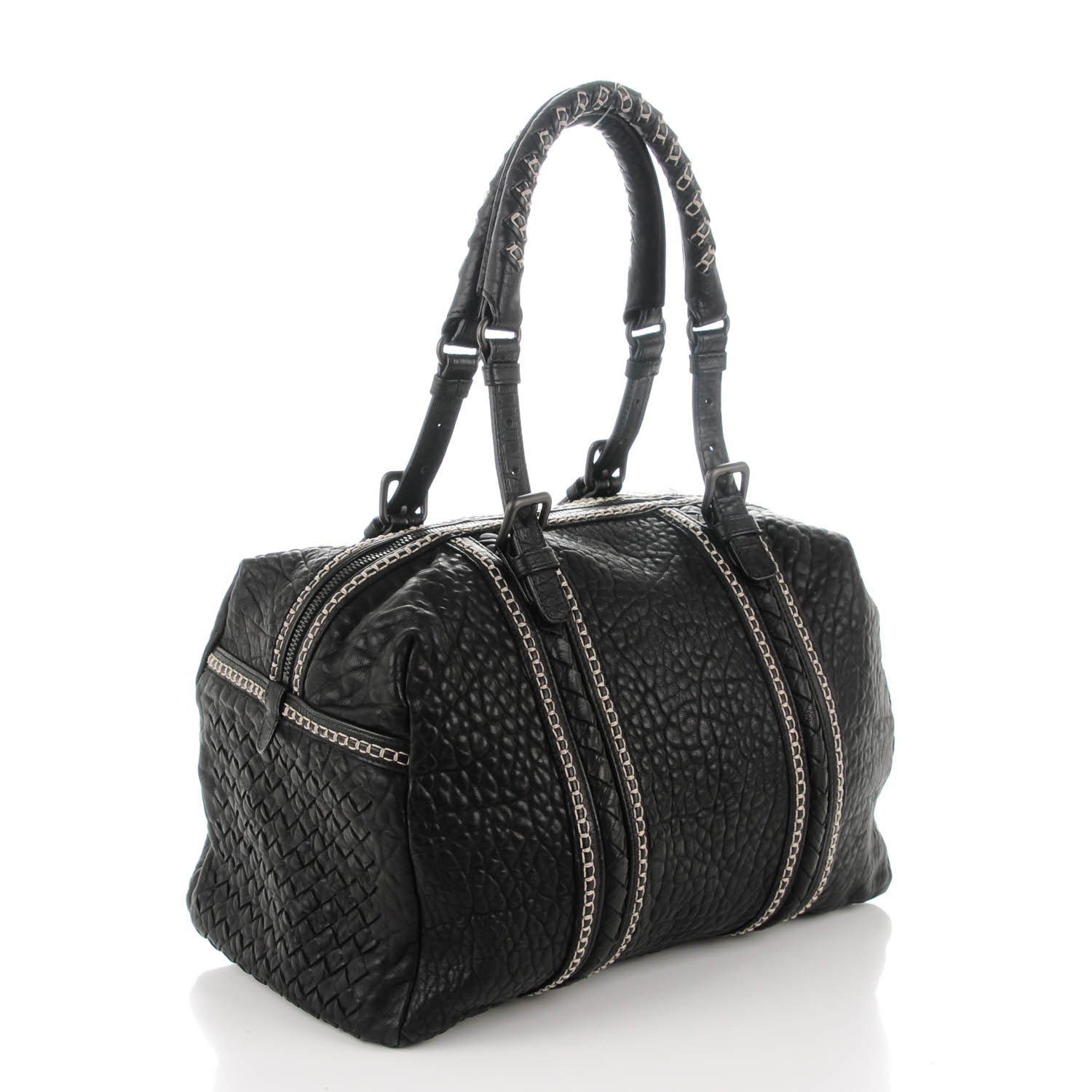 Bottega Veneta Pebbled Lambskin Top Handle Satchel Nero Black 3 of 8