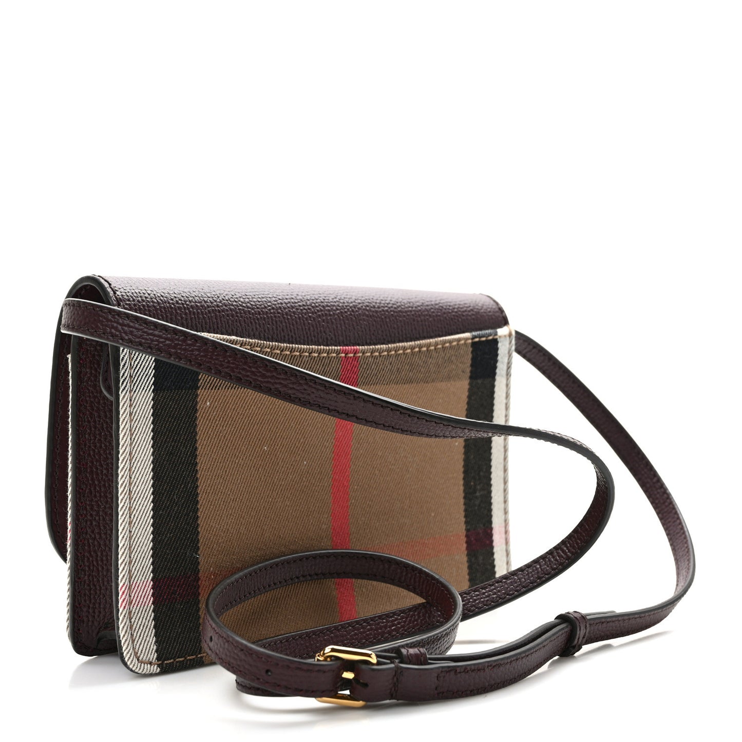 Grained Calfskin House Check Tartan Mix Hampshire Wallet On Chain Burgundy