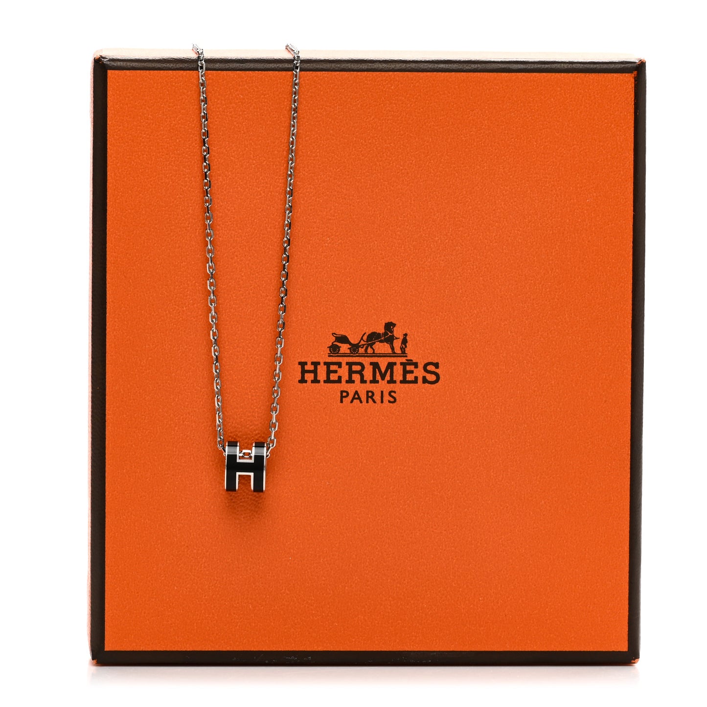 Lacquered Palladium Mini Pop H Pendant Necklace Black
