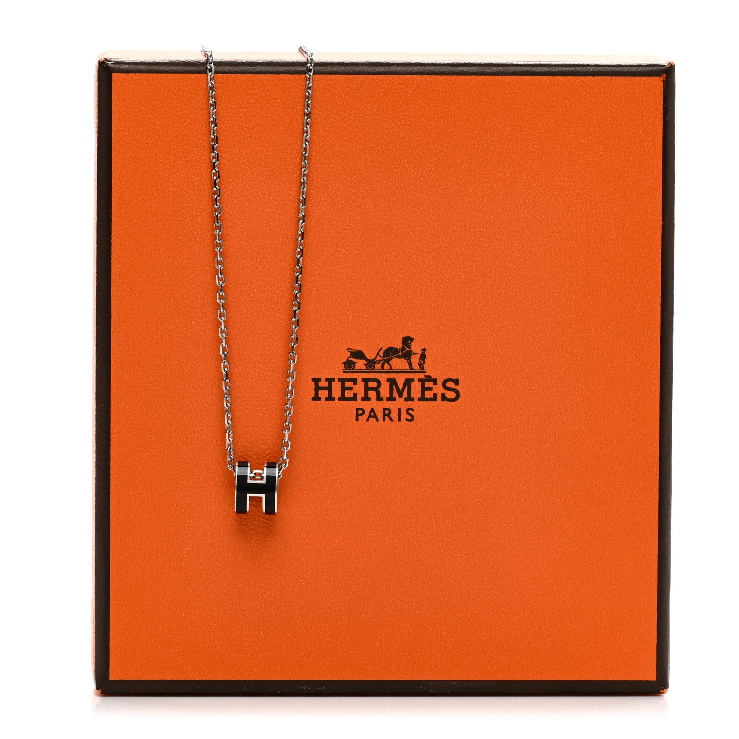 Hermes Lacquered Palladium Mini Pop H Pendant Necklace Black 6 of 6