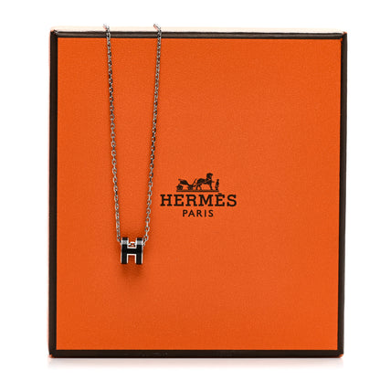 Hermes Lacquered Palladium Mini Pop H Pendant Necklace Black 6 of 6