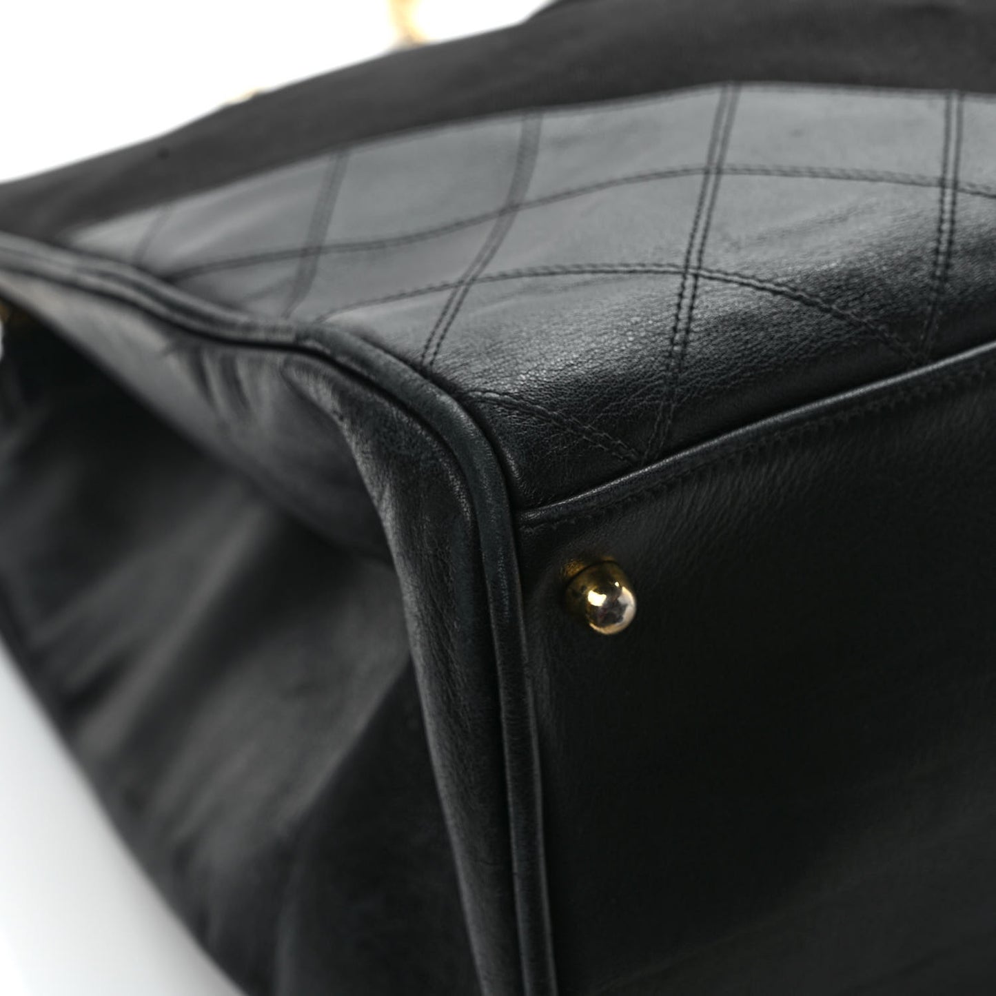 Canvas Lambskin Quilted Shopper Tote Black