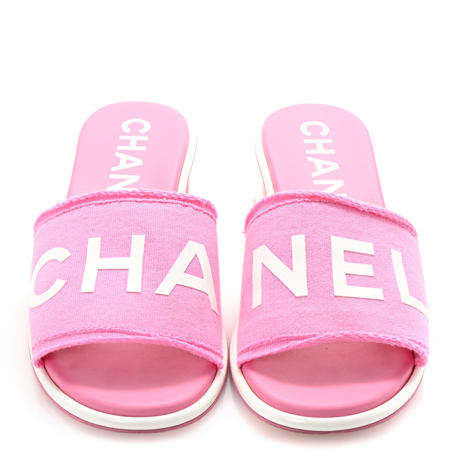 Chanel Cotton Logo Mule Sandals 40 Pink White 3 of 10