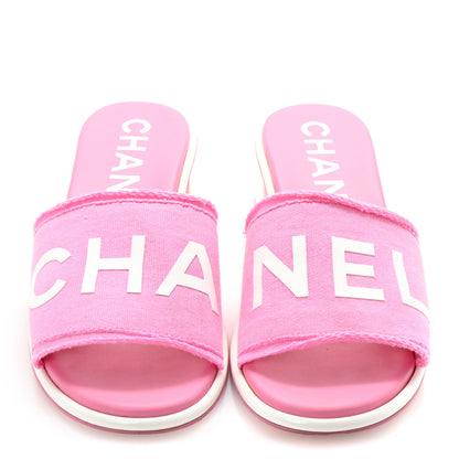 Chanel Cotton Logo Mule Sandals 40 Pink White 3 of 10