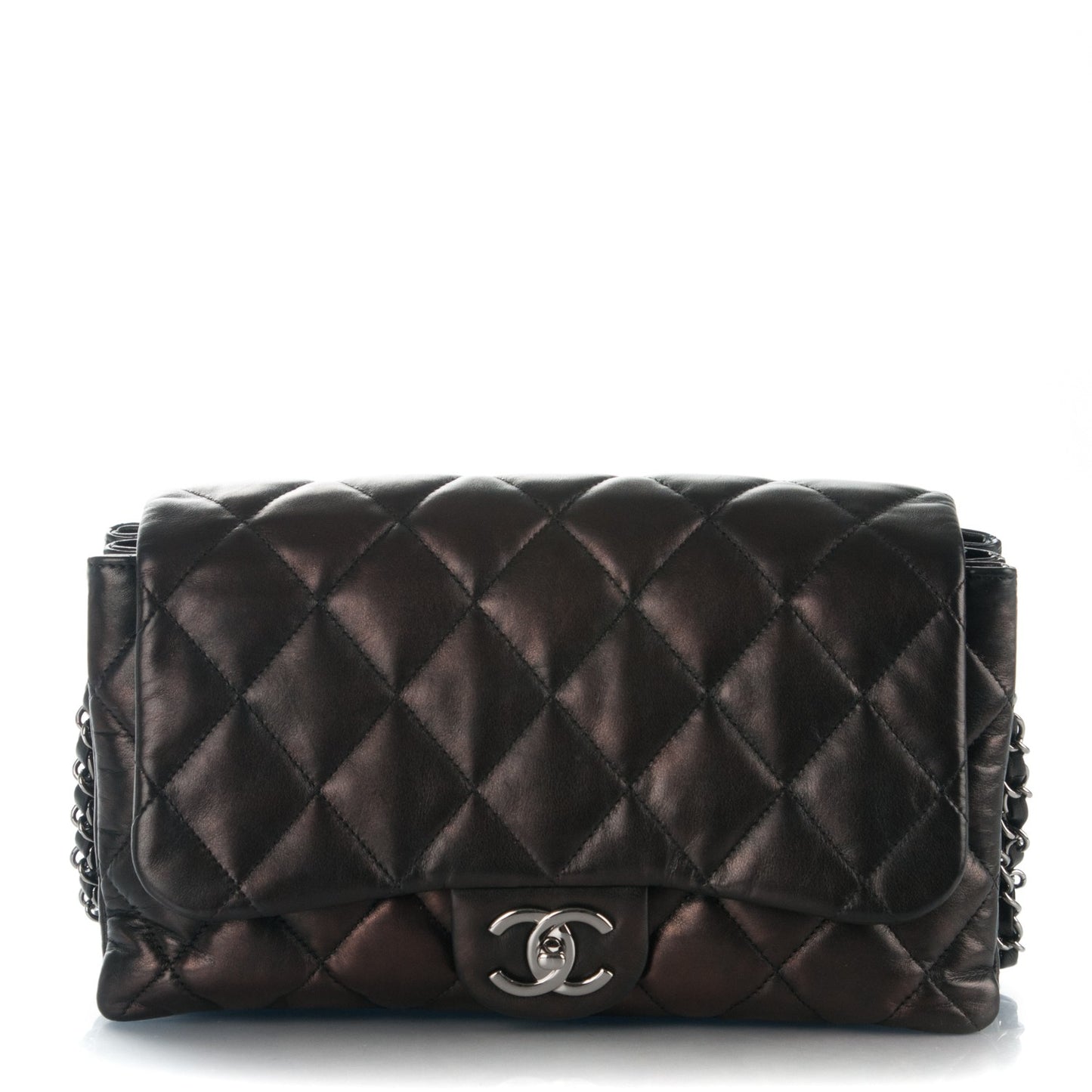Lambskin Quilted 3 Accordion Flap Bag Black