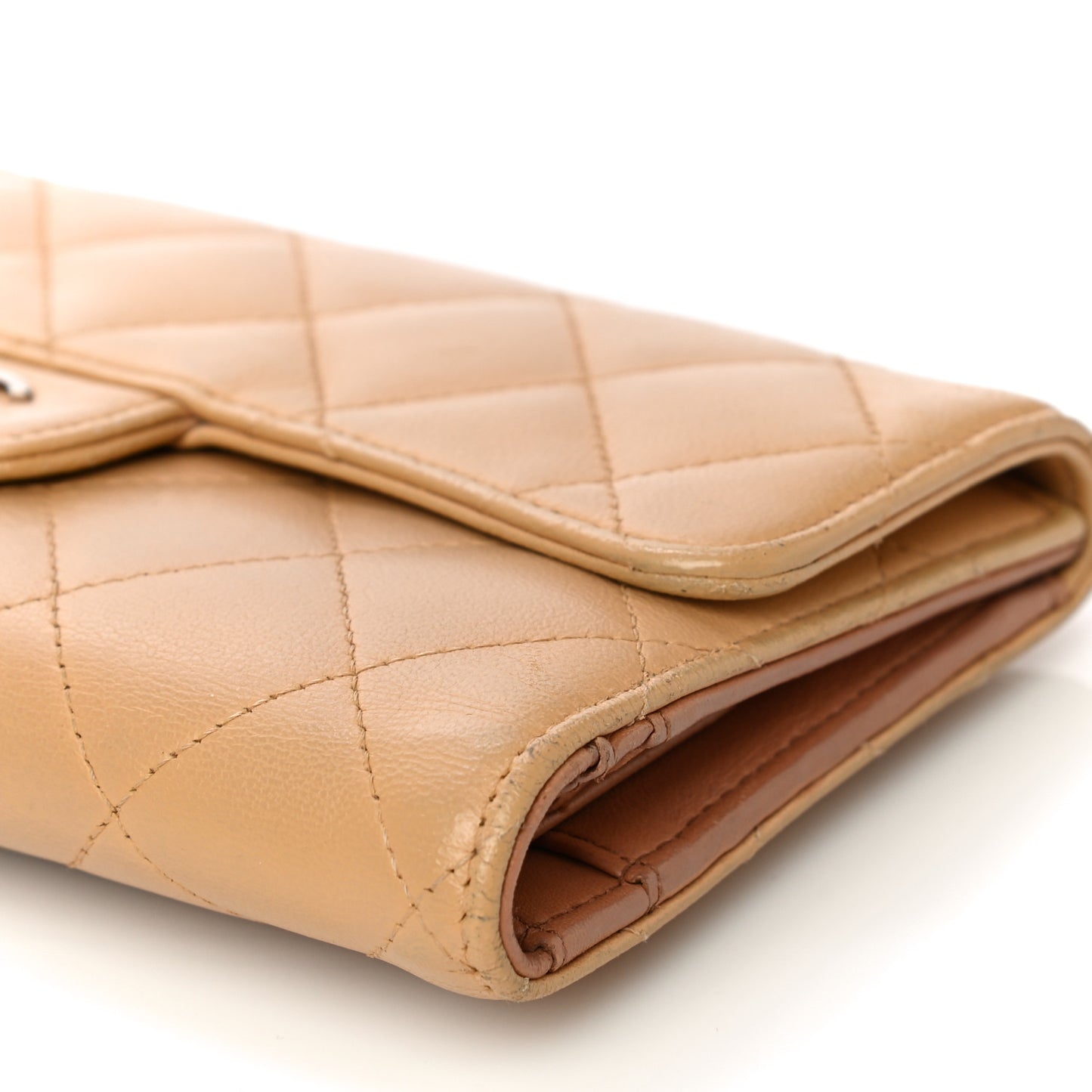 Lambskin Quilted Large Flap Wallet Beige