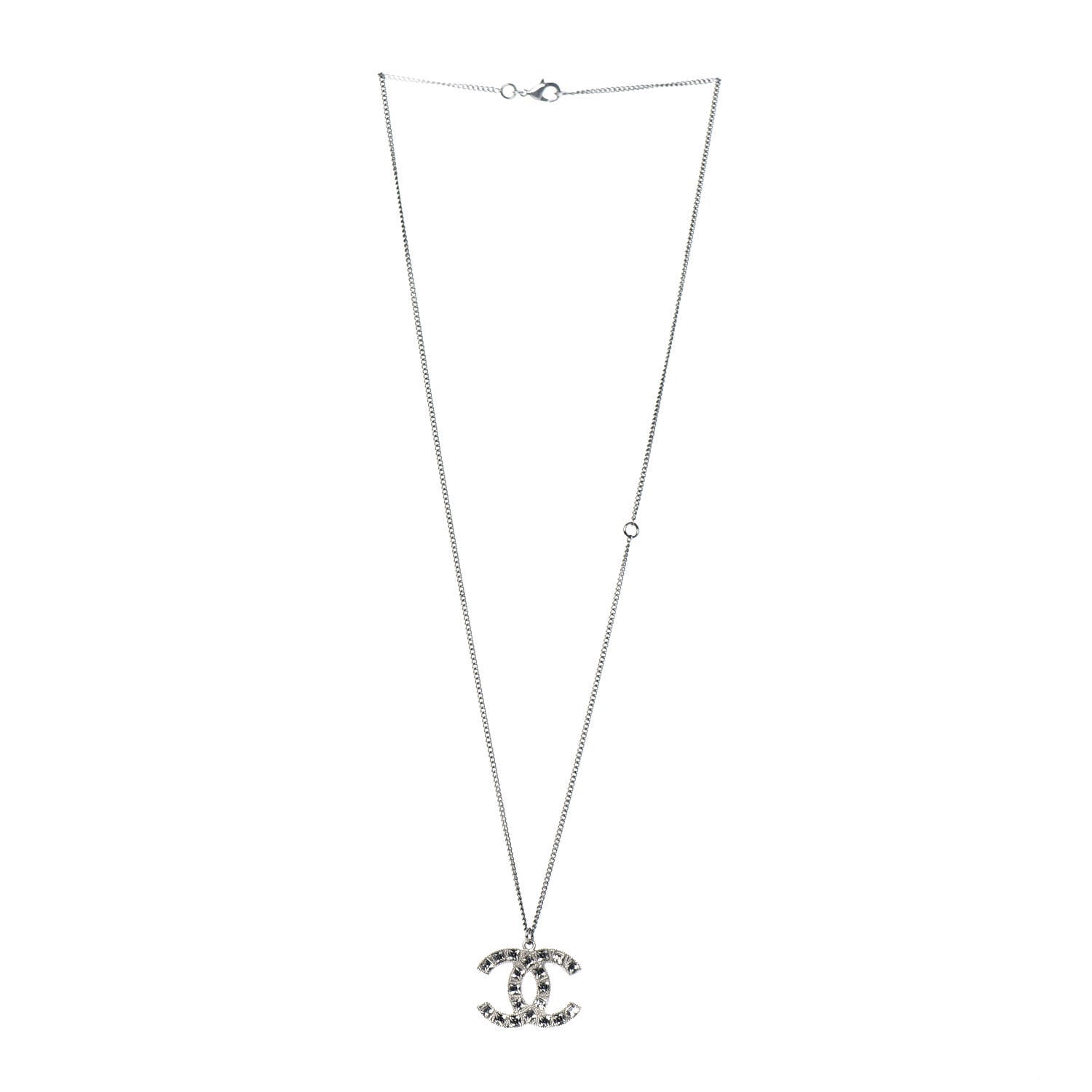 Chanel Baguette Crystal CC Necklace Silver 3 of 5