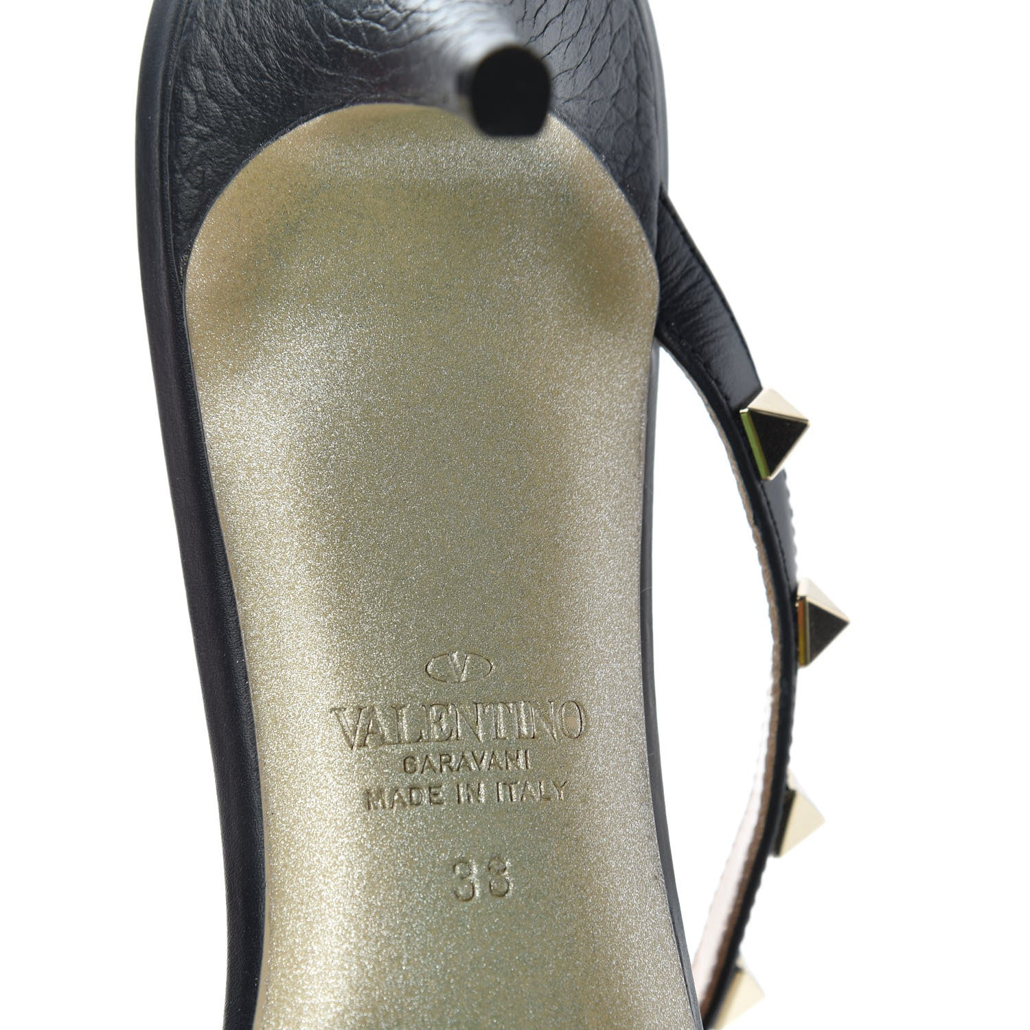Valentino Garavani Pebbled Calfskin Rockstud Cross Strap 50mm Mules 38 Black 9 of 10
