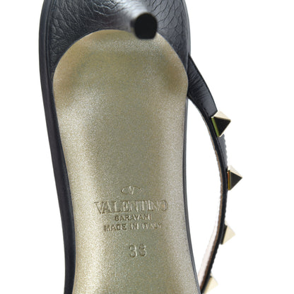 Valentino Garavani Pebbled Calfskin Rockstud Cross Strap 50mm Mules 38 Black 9 of 10