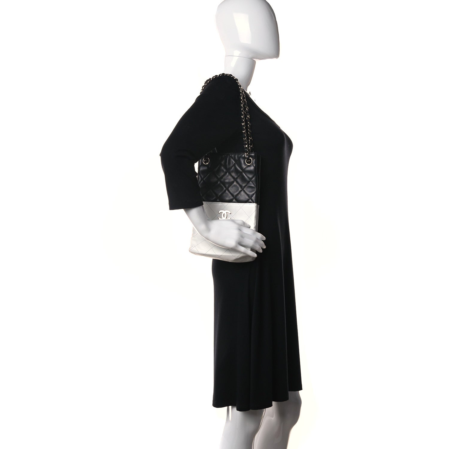 Chanel Lambskin Quilted Bi-Color Drawstring Shoulder Bag Black White 2 of 9