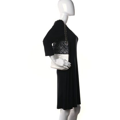 Chanel Lambskin Quilted Bi-Color Drawstring Shoulder Bag Black White 2 of 9