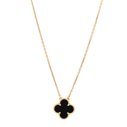 Van Cleef & Arpels 18K Yellow Gold Black Onyx Vintage Alhambra Pendant Necklace 1 of 4