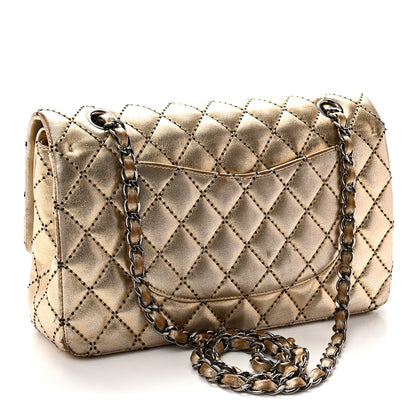 Chanel Metallic Washed Lambskin Quilted Medium Double Flap Dark Gold Black 3 of 10
