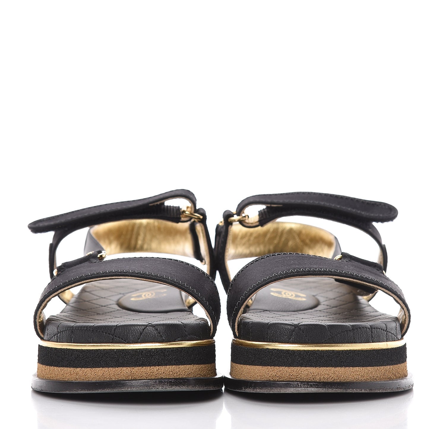 Satin CC Flat Sandals 41 Black Gold