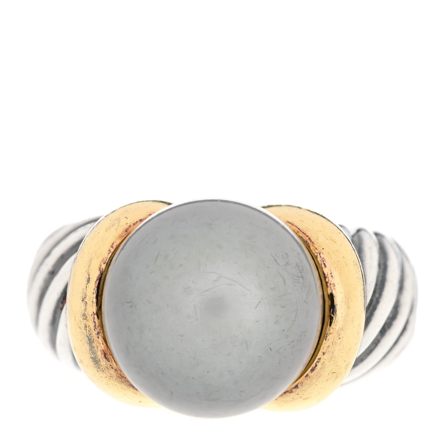 David Yurman Sterling Silver 18K Yellow Gold Tahitian Pearl 13mm Cable Ring 57 8 1 of 5