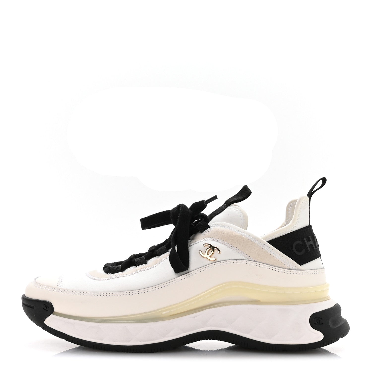 Chanel Velvet Calfskin Mixed Fibers CC Sneakers 40 Ivory Black 1 of 8