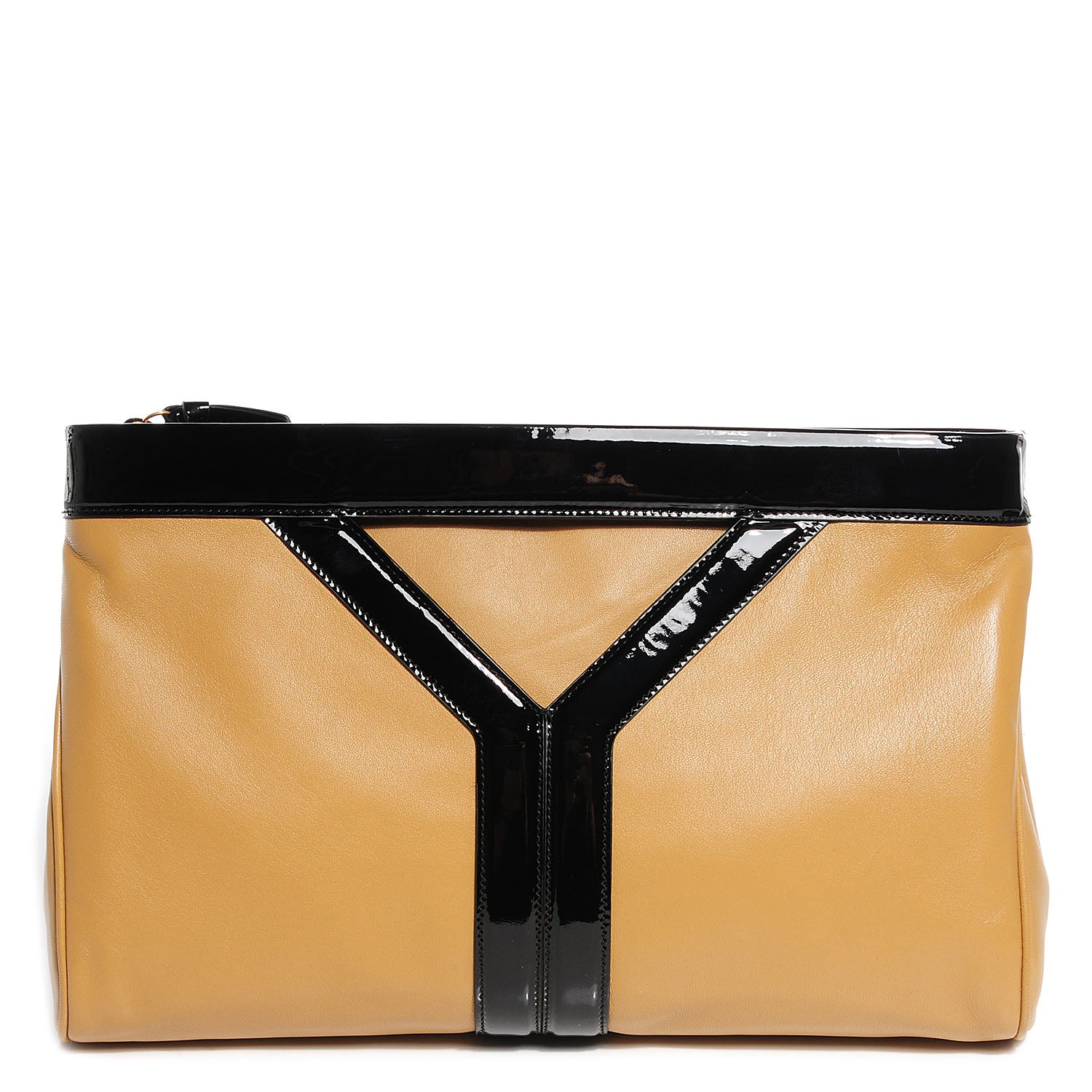 Saint Laurent Lambskin Patent Oversized Cocktail Clutch Beige 1 of 7
