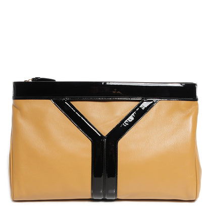 Saint Laurent Lambskin Patent Oversized Cocktail Clutch Beige 1 of 7