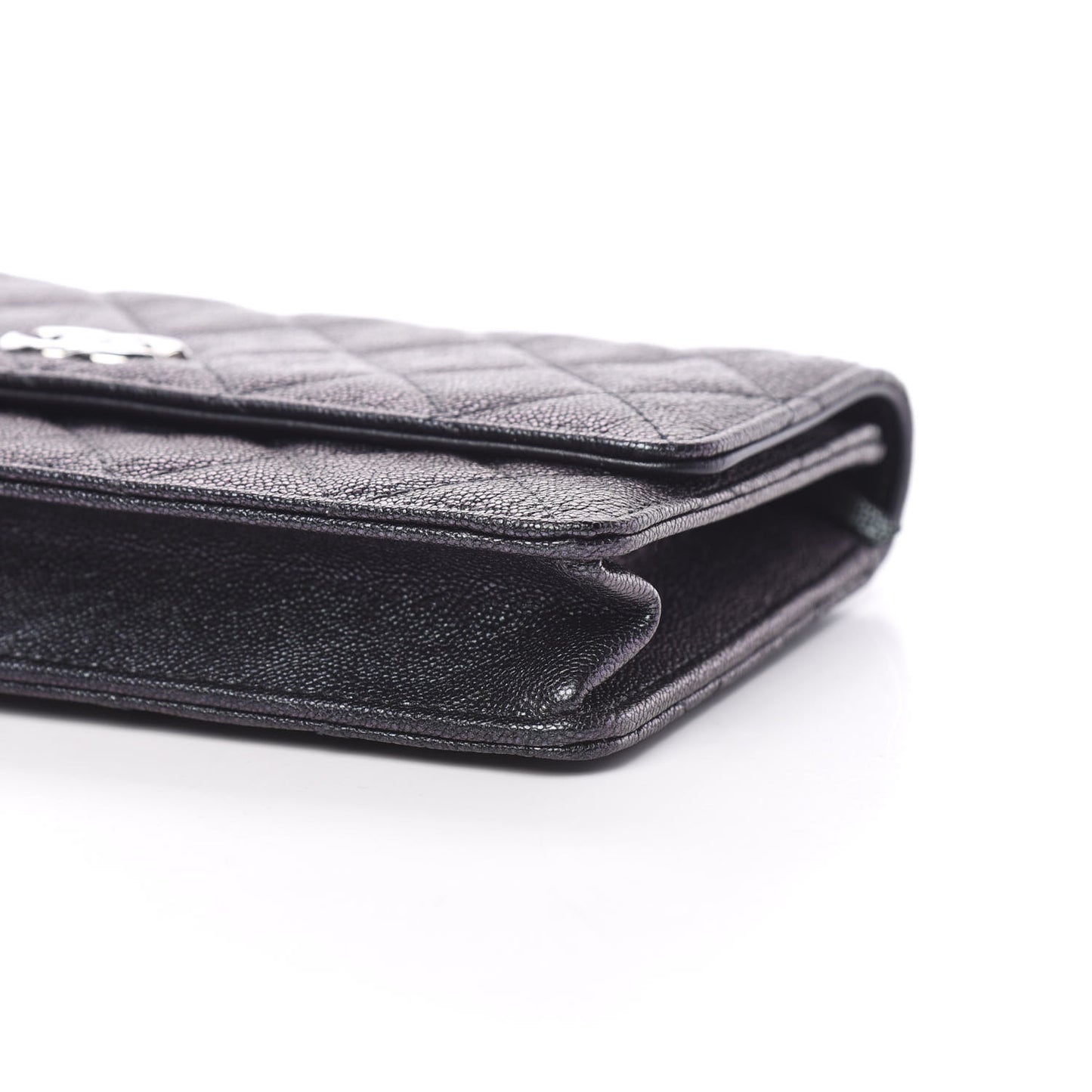 Iridescent Caviar Quilted Classic Pouch Clutch Black