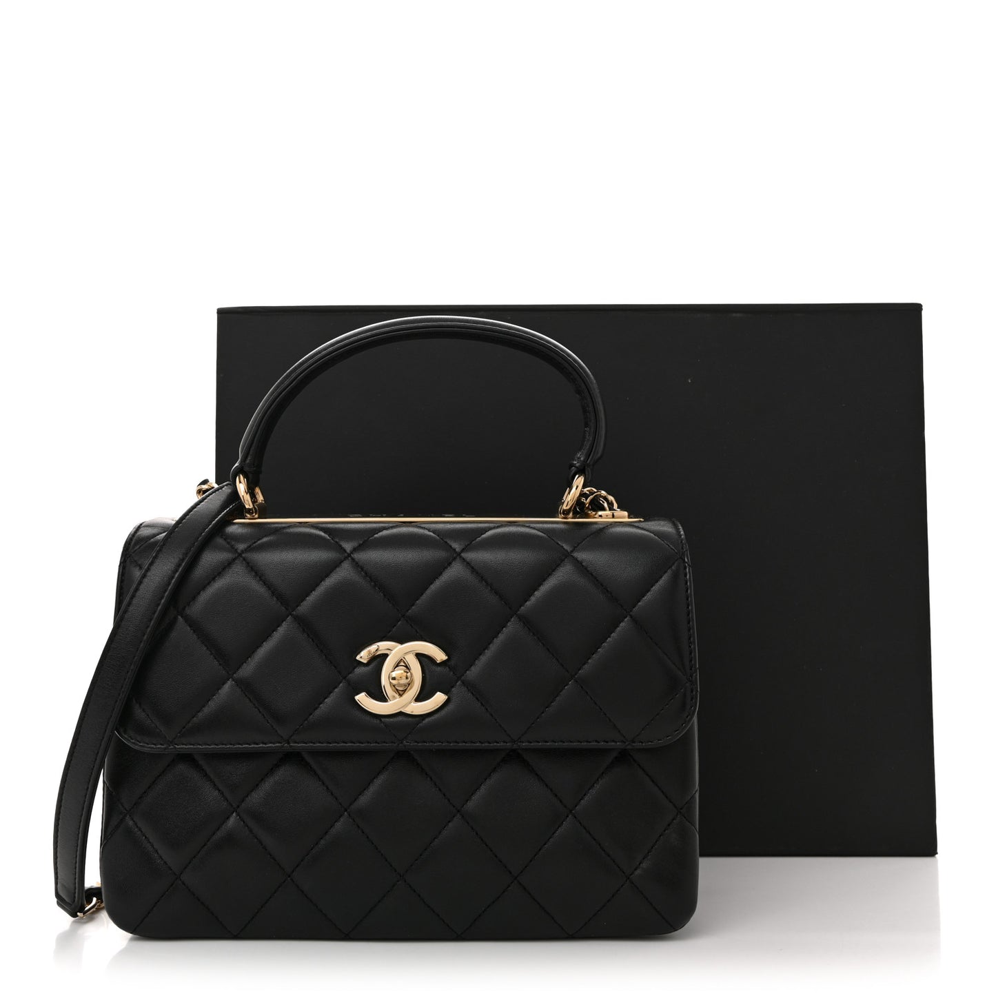 Lambskin Quilted Small Trendy CC Dual Handle Flap Bag Black