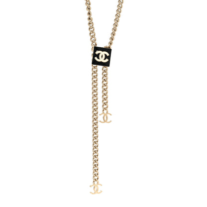 Chanel Enamel CC Lariat Necklace Black Gold Black 2 of 5