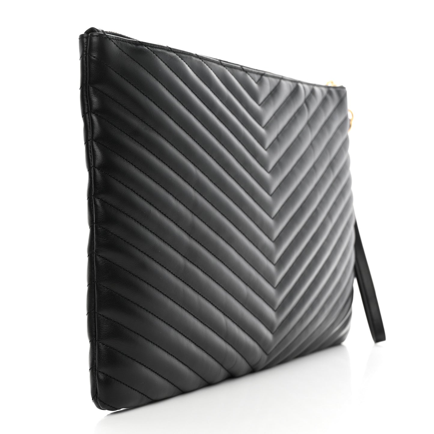 Calfskin Matelasse Chevron Monogram Document Holder Black