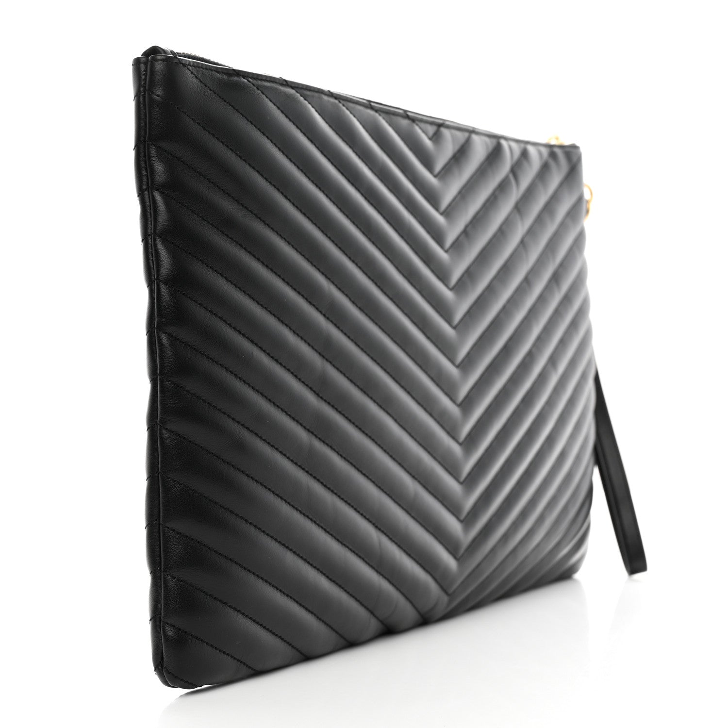 Saint Laurent Calfskin Matelasse Chevron Monogram Document Holder Black 3 of 9