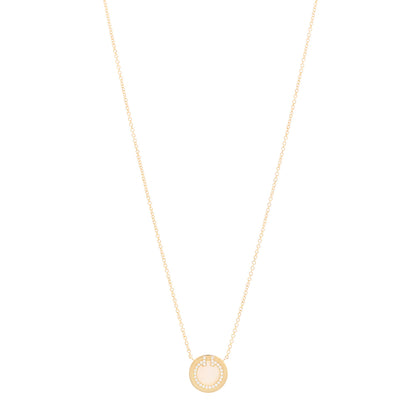 Tiffany 18K Yellow Gold Diamond Mother of Pearl Small T Circle Pendant Necklace 1 of 7