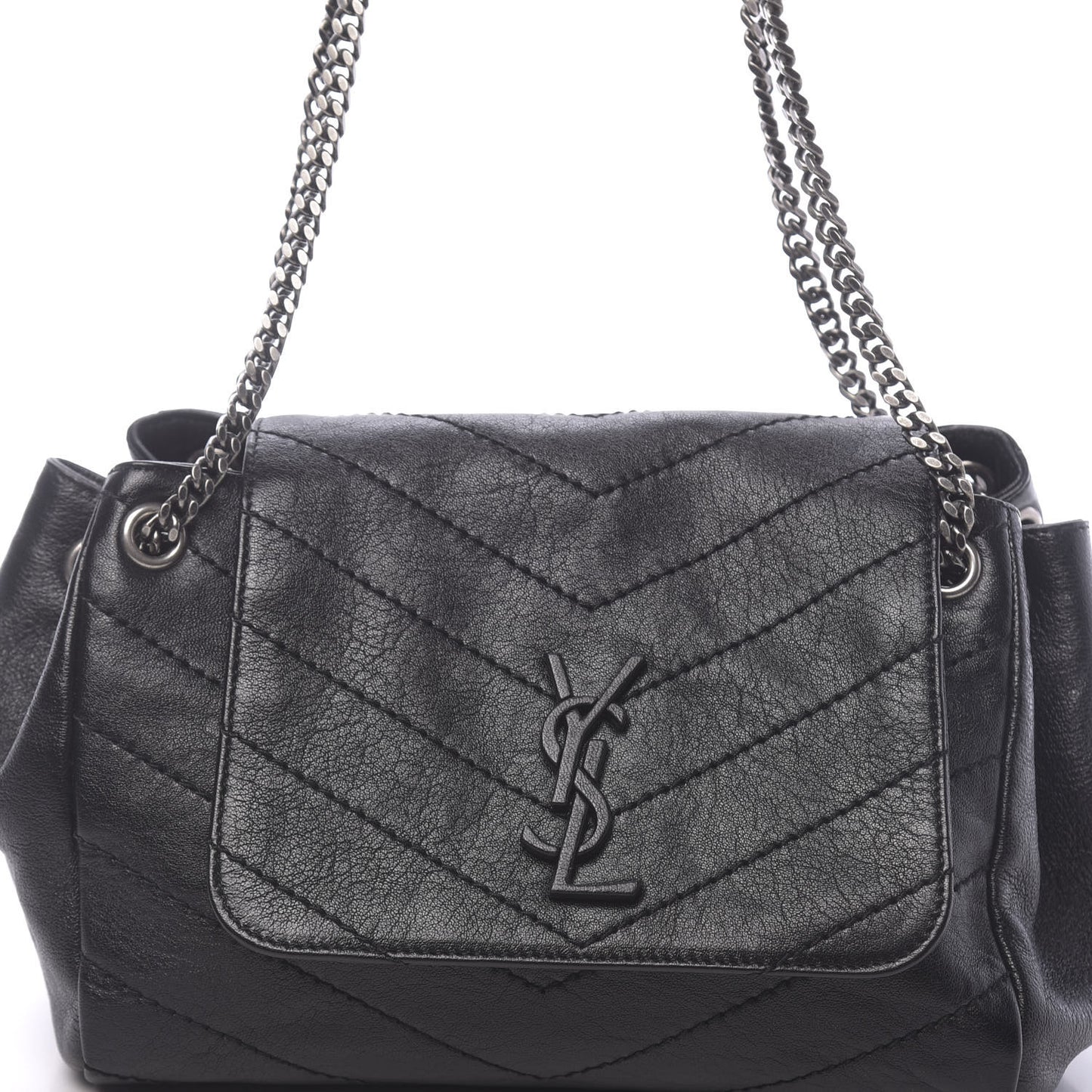 Pebbled Lambskin Chevron Monogram Small Nolita Black