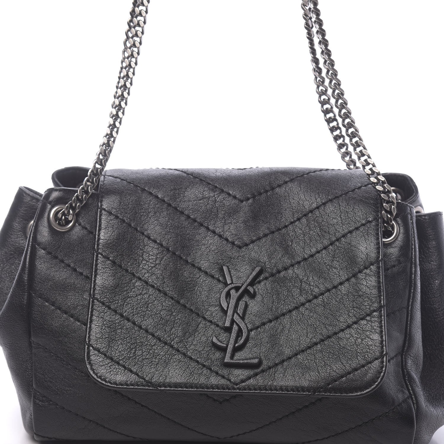 Saint Laurent Pebbled Lambskin Chevron Monogram Small Nolita Black 8 of 10