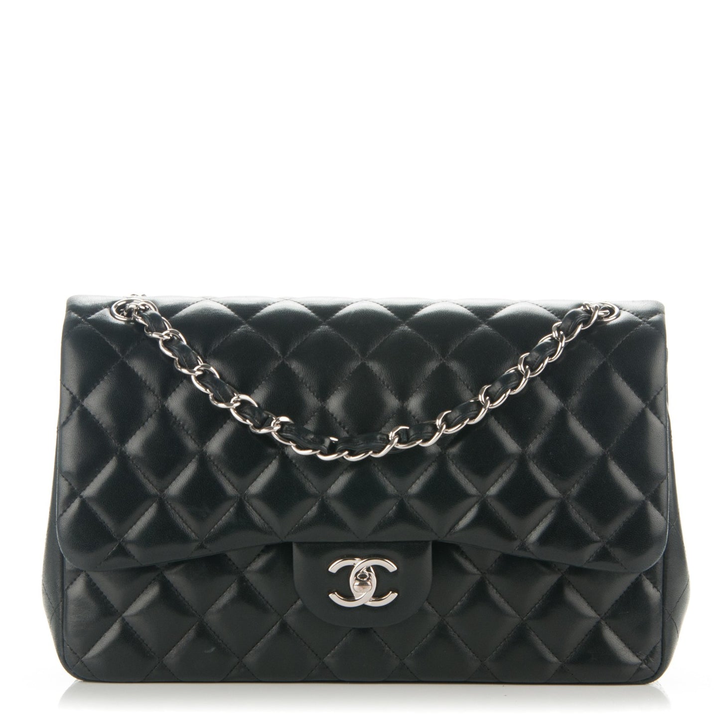 Lambskin Quilted Jumbo Double Flap Black
